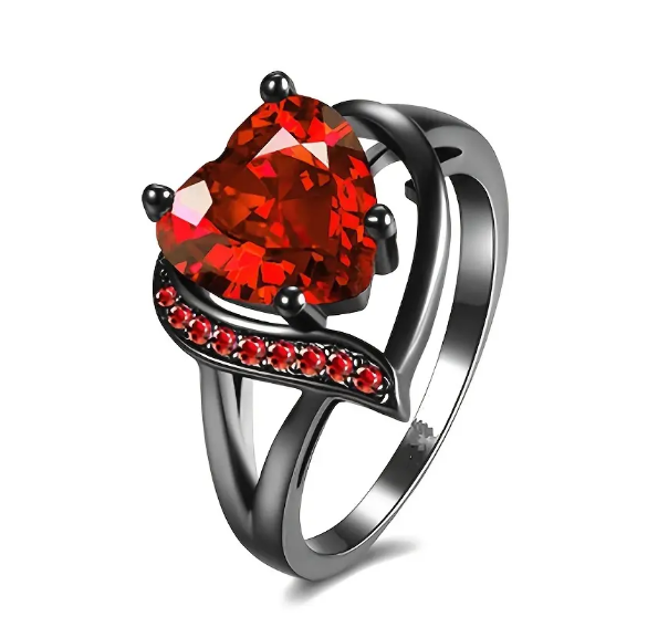 Silver Ruby Heart Ring