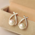 Gold Crisscross Pearl Stud Earrings
