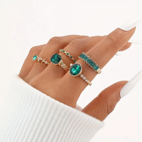 Gold Emerald Ring Set