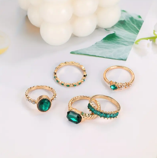 Gold Emerald Ring Set