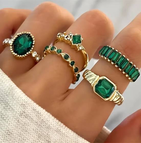 Gold Emerald Ring Set