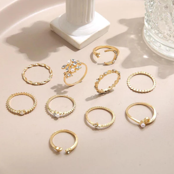 10-Pack Bohemian Silver and Gold-Plated Rings