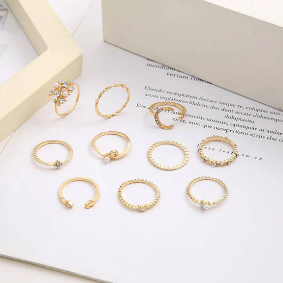 10-Pack Bohemian Silver and Gold-Plated Rings
