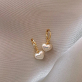 Gold Heart Pearl Drop Earrings