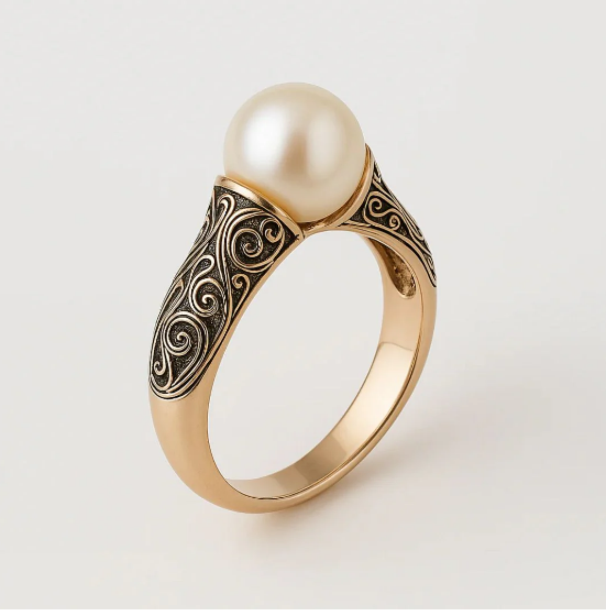 Gold Filigree Pearl Ring
