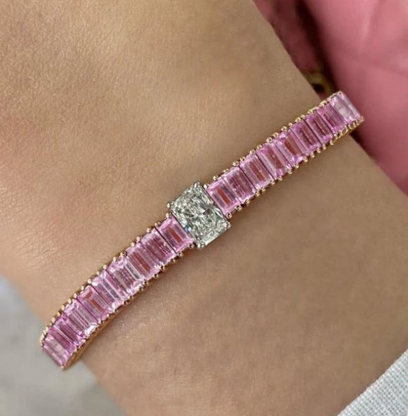 Two-Tone Radiant Cut Pink Sapphire Tennis Bracelet