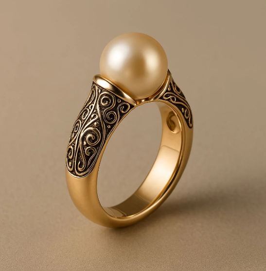 Gold Filigree Pearl Ring