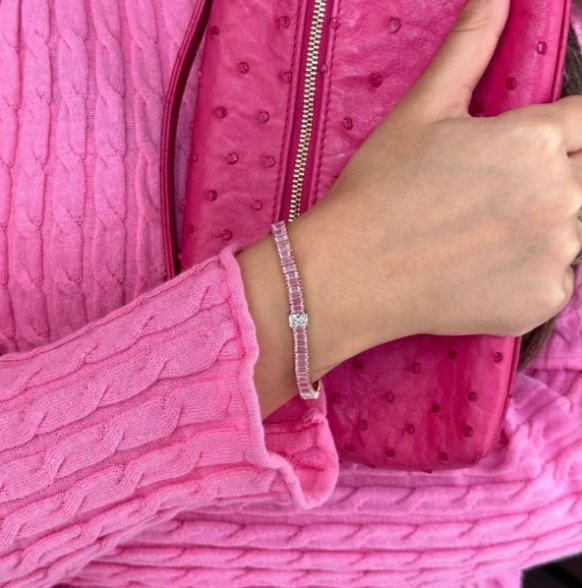 Two-Tone Radiant Cut Pink Sapphire Tennis Bracelet