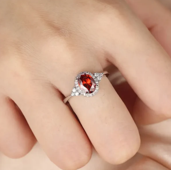 Silver Ruby Halo Ring