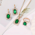 Gold Emerald Rectangular Jewelry Set