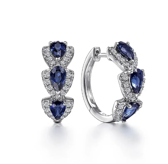 Silver Sapphire Halo Hoop Earrings