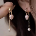 Gold Floral Pearl Drop Earrings