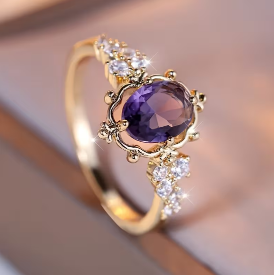 Gold Amethyst Princess Ring