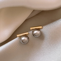 Gold Bar Pearl Stud Earrings