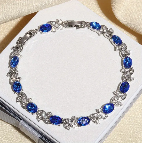 Silver Sapphire Floral Link Bracelet
