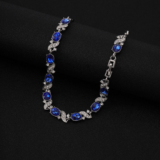 Silver Sapphire Floral Link Bracelet