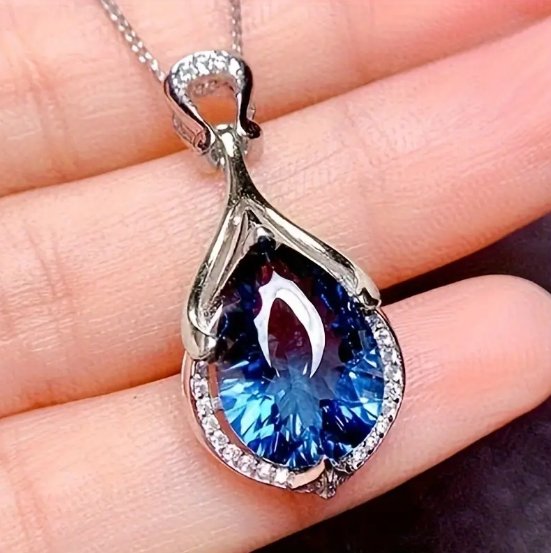 Silver Sapphire Teardrop Necklace