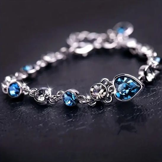 Silver Sapphire Heart Chain Bracelet