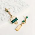 Gold Emerald Geometric Drop Earrings