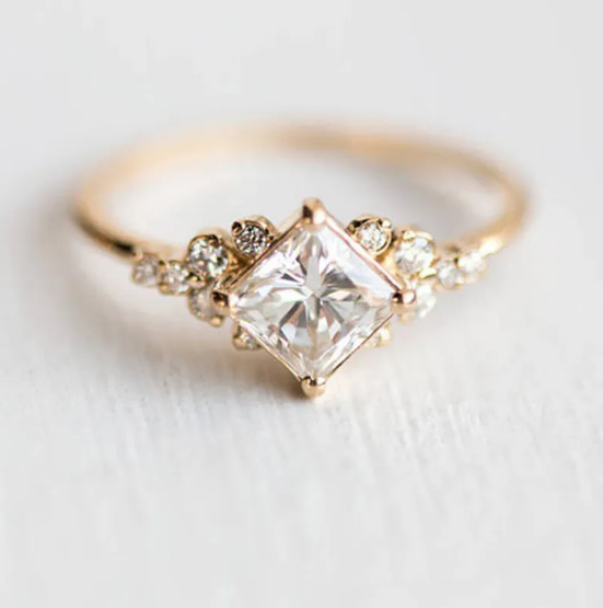 Gold Square Solitaire Ring