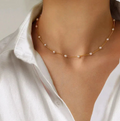Gold Spaced Pearl Chain Necklace