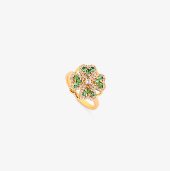 Gold Emerald Floral Ring