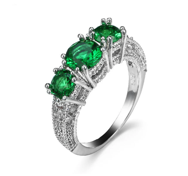 Silver Emerald Three-Stone Ring