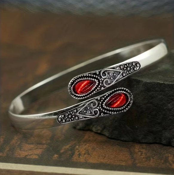 Crimson Elegance Filigree Bracelet