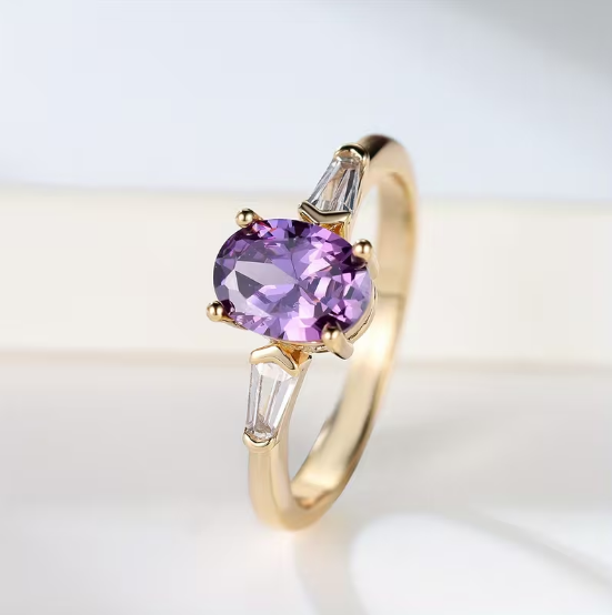 Gold Amethyst Three-Stone Ring