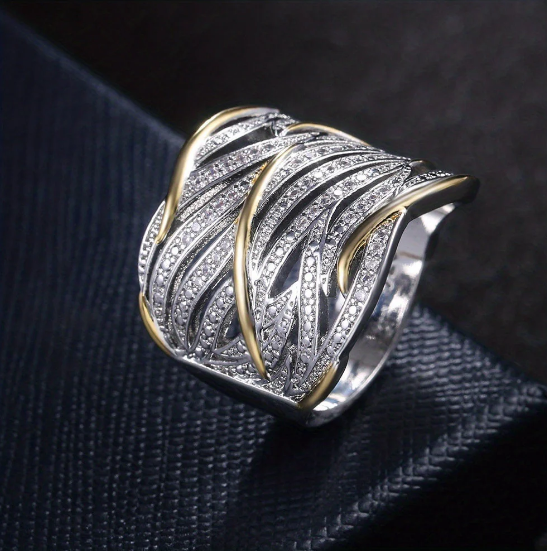 Silver and Gold Woven Band Ring