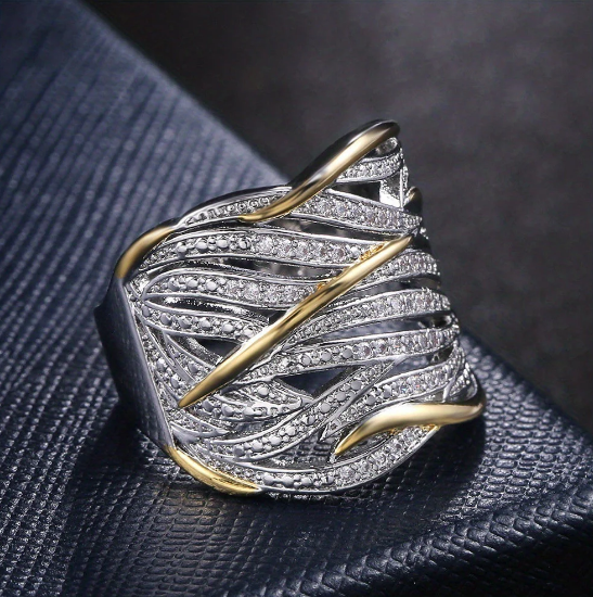 Silver and Gold Woven Band Ring