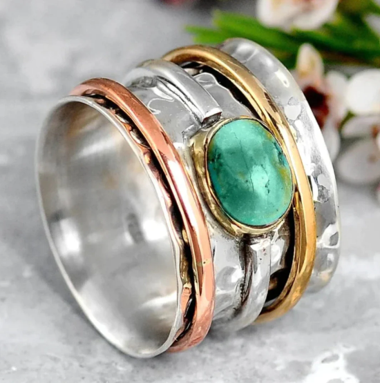 Silver Gold and Rose Gold Bezel Accent Ring