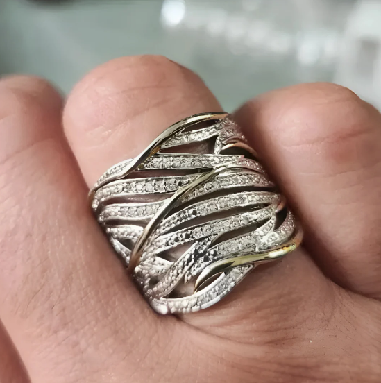 Silver and Gold Woven Band Ring