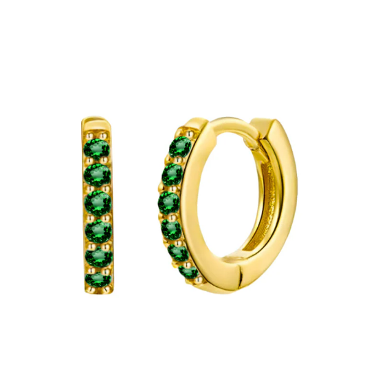 Gold Emerald Hoop Earrings