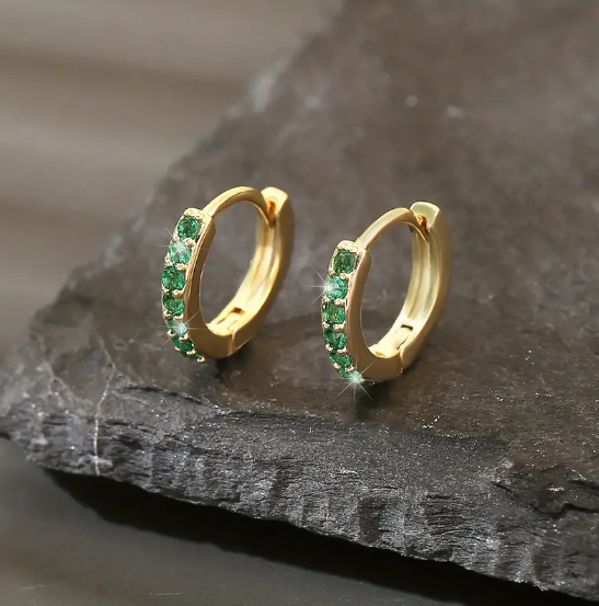 Gold Emerald Hoop Earrings