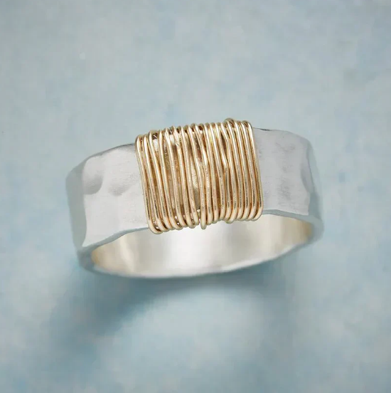 Silver and Gold Wire Wrapped Ring
