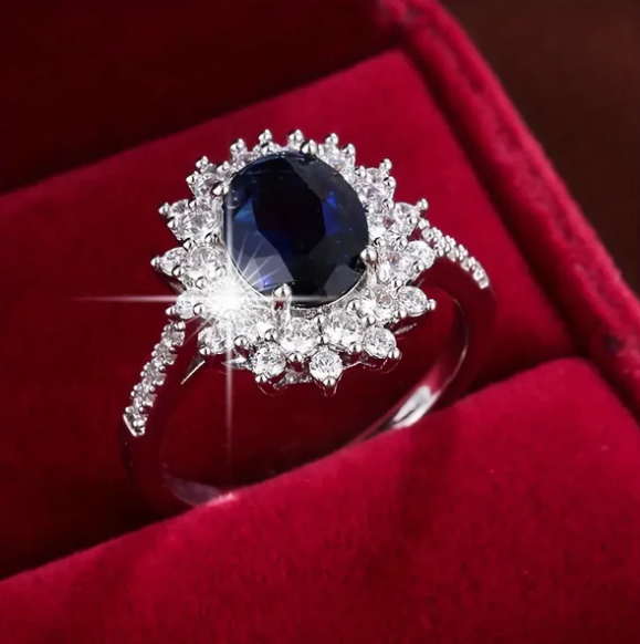 Gold Sapphire Halo Ring