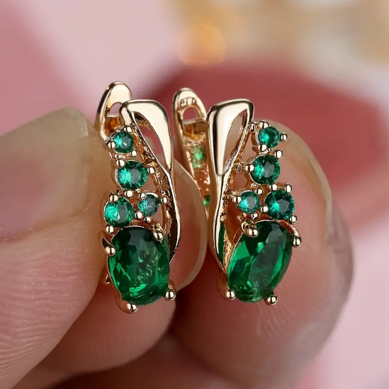 Gold Emerald Cluster Drop Earrings