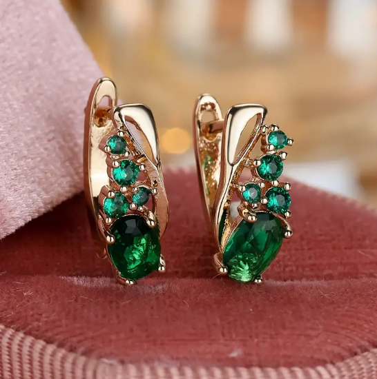 Gold Emerald Cluster Drop Earrings