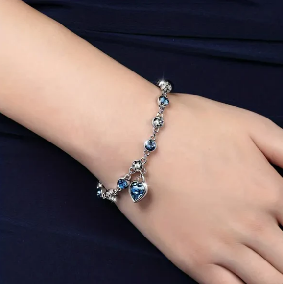 Silver Sapphire Heart Chain Bracelet