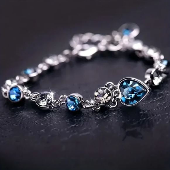Silver Sapphire Heart Chain Bracelet