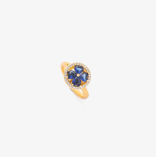 Gold Sapphire Floral Ring