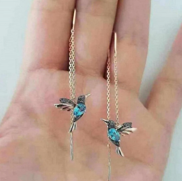 Earrings with Hummingbird Enamel and Zirconias