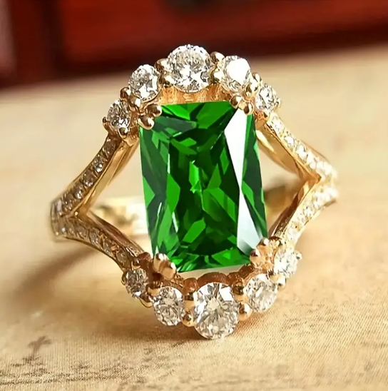 Gold Emerald Halo Ring