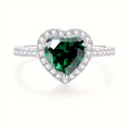 Silver Emerald Heart Halo Ring