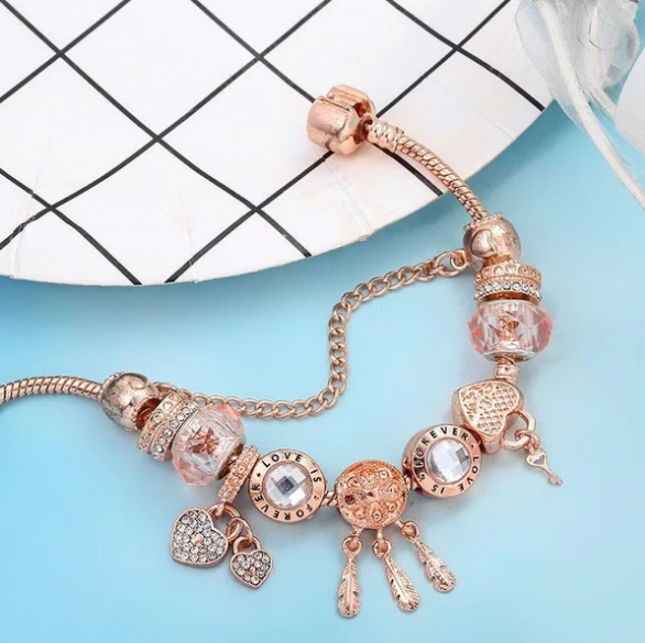 Rose Dreamcatcher Bracelet with Charms in Sterling Silver Included