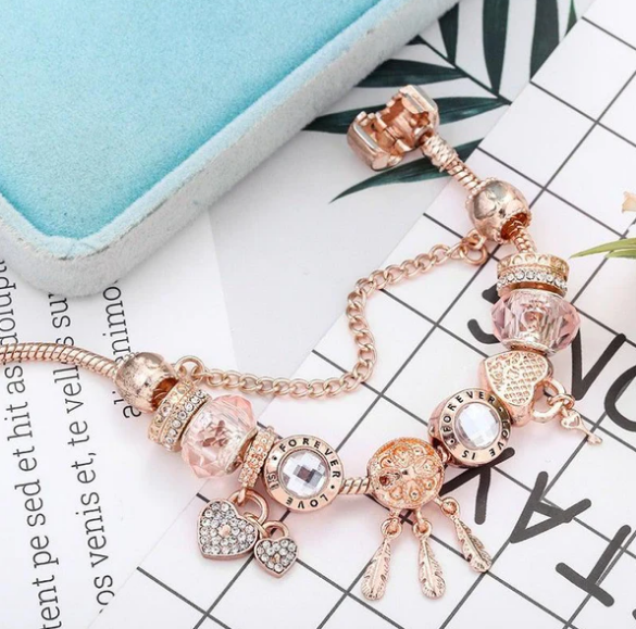 Rose Dreamcatcher Bracelet with Charms in Sterling Silver Included