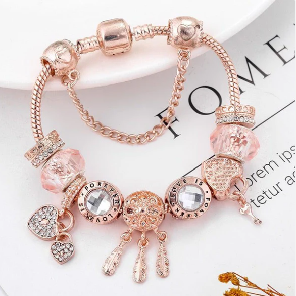 Rose Dreamcatcher Bracelet with Charms in Sterling Silver Included