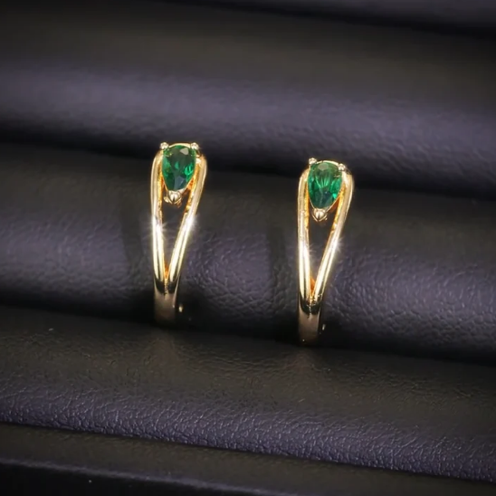Gold Emerald Accent Hoop Earrings