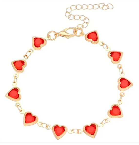 Gold Ruby Heart Chain Bracelet